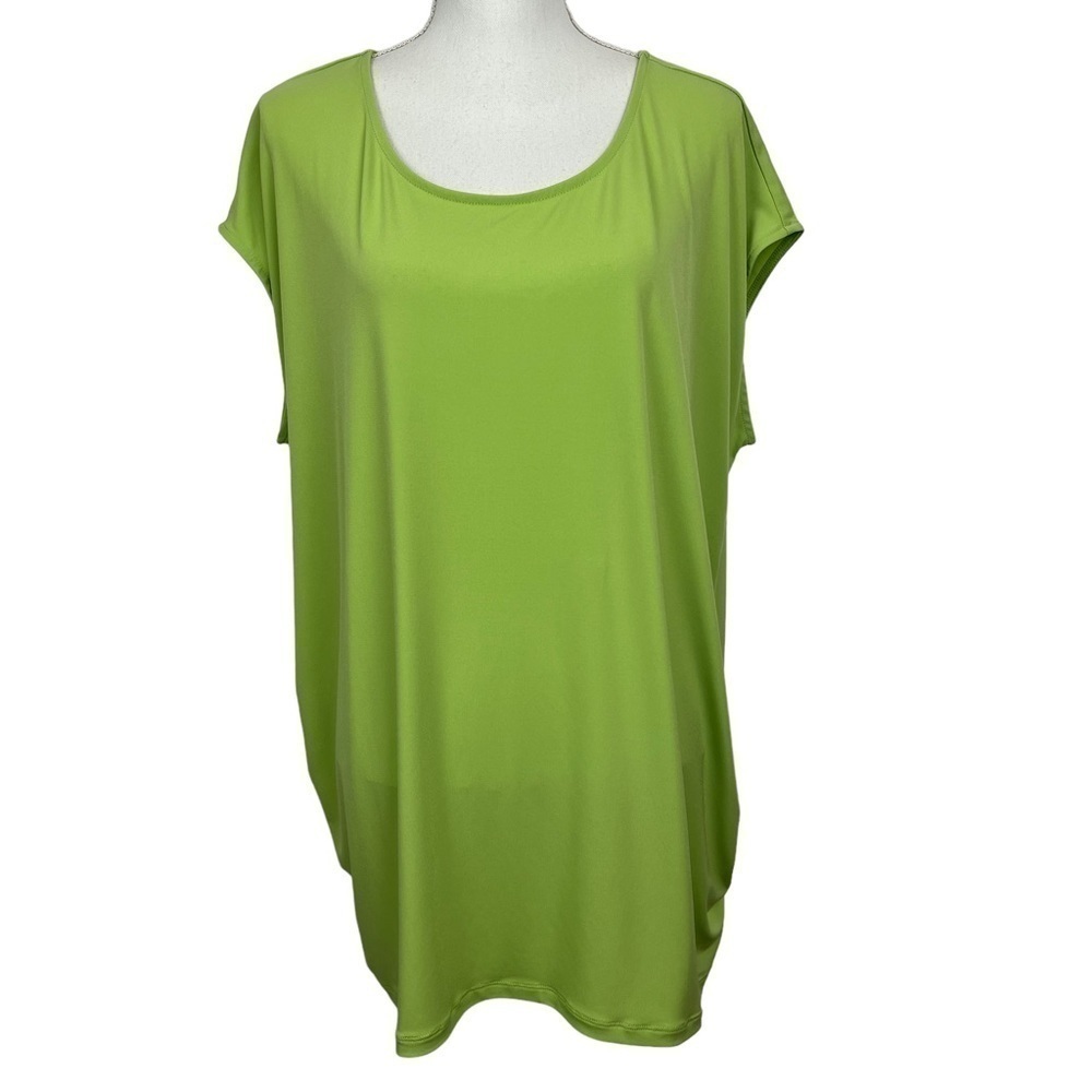 CJ BANKS Women’s Pullover Top Sz 3X Color Green Sleeveless Stretch 10” Gathers
